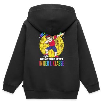 Ich schieße meine Tore jetzt in der 1. Klasse - Kinder Premium Organic Zip Hoodie - Schwarz - Hinten - AI Model Kid Male (0cm)