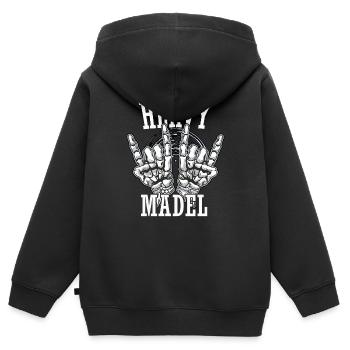 Heavy Mädel - Kinder Premium Organic Zip Hoodie - Schwarz - Hinten - AI Model Kid Male (0cm)