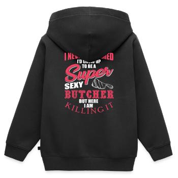 Metzger - Kinder Premium Organic Zip Hoodie - Schwarz - Hinten - AI Model Kid Male (0cm)