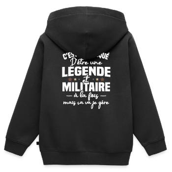 Légende et militaire - Sweat Premium à capuche zippé enfant bio - noir - Dos - AI Model Kid Male (0cm)
