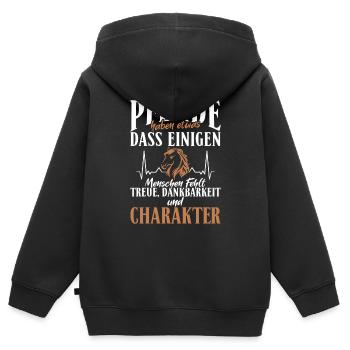 Pferde haben Treue, Dankbarkeit und Charakter - Kinder Premium Organic Zip Hoodie - Schwarz - Hinten - AI Model Kid Male (0cm)