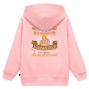 SCHWEISSER - Kinder Premium Organic Zip Hoodie - Rosa - Hinten - AI Model Kid Female (0cm)