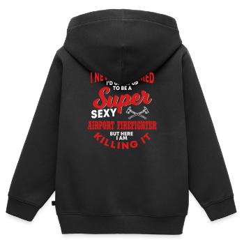 Lustiger Flughafen Feuerwehrmann - Kinder Premium Organic Zip Hoodie - Schwarz - Hinten - AI Model Kid Male (0cm)