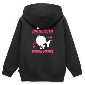 Abgelenkt durch Kugelfisch Riesenkugelfisch - Kinder Premium Organic Zip Hoodie - Schwarz - Hinten - AI Model Kid Male (0cm)