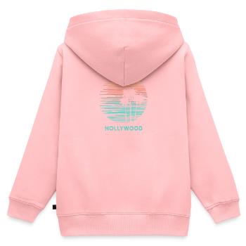 Hollywood California Cool Souvenir Vacances - Sweat Premium à capuche zippé enfant bio - rose - Dos - AI Model Kid Female (0cm)