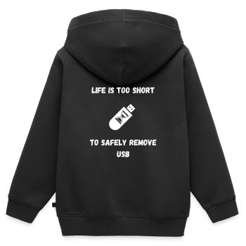 La vie est trop courte pour retirer l’USB en toute sécurité - Sweat Premium à capuche zippé enfant bio - noir - Dos - AI Model Kid Male (0cm)
