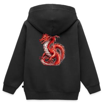 Dragon rouge, animal de brume - Sweat Premium à capuche zippé enfant bio - noir - Dos - AI Model Kid Male (0cm)