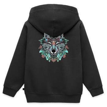 Mandala Geometrischer Wolf ColorFull - Kinder Premium Organic Zip Hoodie - Schwarz - Hinten - AI Model Kid Male (0cm)