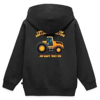 Ich bleibe nicht immer stehen und schaue mir Traktoren an - Kinder Premium Organic Zip Hoodie - Schwarz - Hinten - AI Model Kid Male (0cm)