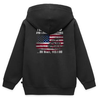 Ich bleibe nicht immer stehen und schaue mir Traktoren an - Kinder Premium Organic Zip Hoodie - Schwarz - Hinten - AI Model Kid Male (0cm)