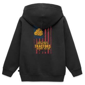 Ich bleibe nicht immer stehen und schaue mir Traktoren an - Kinder Premium Organic Zip Hoodie - Schwarz - Hinten - AI Model Kid Male (0cm)
