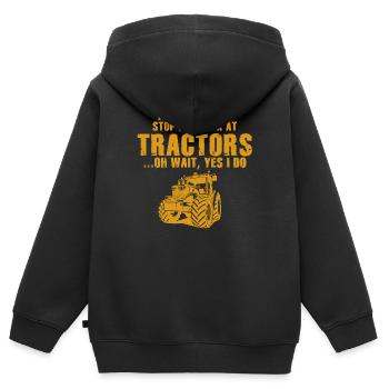 Ich bleibe nicht immer stehen und schaue mir Traktoren an - Kinder Premium Organic Zip Hoodie - Schwarz - Hinten - AI Model Kid Male (0cm)