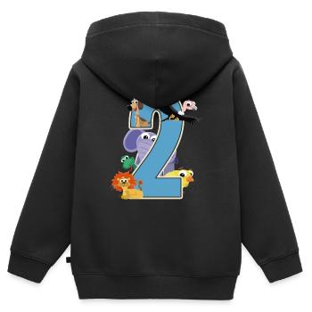 2ème anniversaire 2 ans Deux jeunes filles - Sweat Premium à capuche zippé enfant bio - noir - Dos - AI Model Kid Male (0cm)