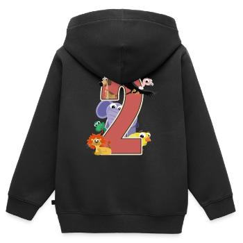 2e anniversaire 2 ans Deux jeunes filles cadeau - Sweat Premium à capuche zippé enfant bio - noir - Dos - AI Model Kid Male (0cm)