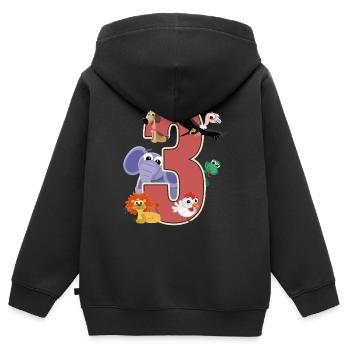 3ème anniversaire 3 ans Trois jeunes filles cadeau - Sweat Premium à capuche zippé enfant bio - noir - Dos - AI Model Kid Male (0cm)