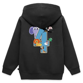 4e anniversaire 4 ans Quatre jeunes filles cadeau - Sweat Premium à capuche zippé enfant bio - noir - Dos - AI Model Kid Male (0cm)