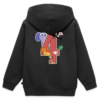 4e anniversaire 4 ans Quatre jeunes filles cadeau - Sweat Premium à capuche zippé enfant bio - noir - Dos - AI Model Kid Male (0cm)