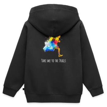 Take me to the trails. Buntes Trailrunning Laufen - Kinder Premium Organic Zip Hoodie - Schwarz - Hinten - AI Model Kid Male (0cm)