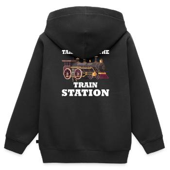 Amoureux de la gare - Sweat Premium à capuche zippé enfant bio - noir - Dos - AI Model Kid Male (0cm)