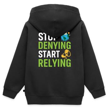 Stop Denying Start Relying - Kinder Premium Organic Zip Hoodie - Schwarz - Hinten - AI Model Kid Male (0cm)