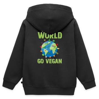 Save the World Go Vegan - Kids Premium Organic Zip-up Hoodie - black - Back - AI Model Kid Male (0cm)