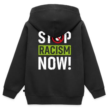 Stop Racism Now - Kinder Premium Organic Zip Hoodie - Schwarz - Hinten - AI Model Kid Male (0cm)