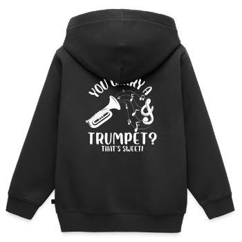 Vous portez une trompette ? C’est doux | Euphonium - Sweat Premium à capuche zippé enfant bio - noir - Dos - AI Model Kid Male (0cm)
