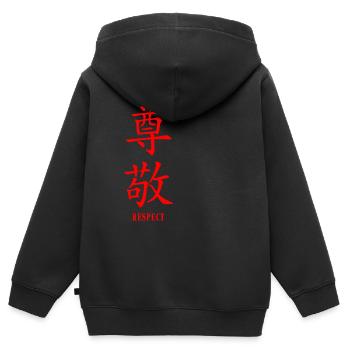 Respect en japonais - Sweat Premium à capuche zippé enfant bio - noir - Dos - AI Model Kid Male (0cm)