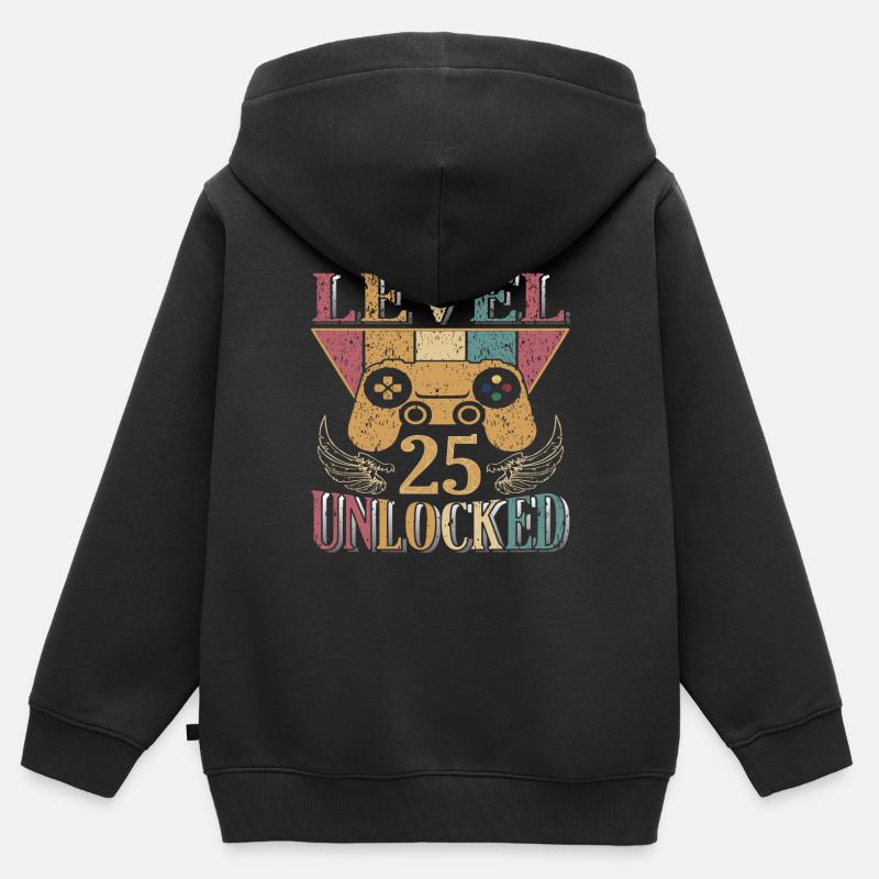 25e anniversaire - 25 ans Niveau 25 débloqué - Sweat Premium à capuche zippé enfant bio - noir