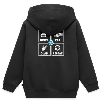 Conduire, payer, applaudir, répéter, manger, dormir, - Sweat Premium à capuche zippé enfant bio - noir - Dos - AI Model Kid Male (0cm)