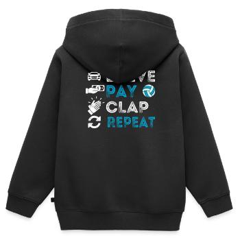 Conduire, payer, applaudir, répéter, manger, dormir - Sweat Premium à capuche zippé enfant bio - noir - Dos - AI Model Kid Male (0cm)