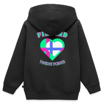 Finlande douze points - Suomi Kaksitoista Pistettä - Sweat Premium à capuche zippé enfant bio - noir - Dos - AI Model Kid Male (0cm)
