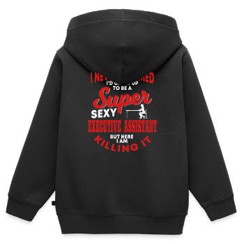 Assistante au conseil d’administration - Sweat Premium à capuche zippé enfant bio - noir - Dos - AI Model Kid Male (0cm)
