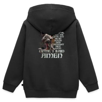 Der Teufel sah mich und dachte, er hätte das Bibelwortspiel Jesu gewonnen - Kinder Premium Organic Zip Hoodie - Schwarz - Hinten - AI Model Kid Male (0cm)