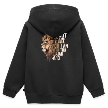 Christliche religiöse Bibelverse Sprüche Löwe Cool - Kinder Premium Organic Zip Hoodie - Schwarz - Hinten - AI Model Kid Male (0cm)