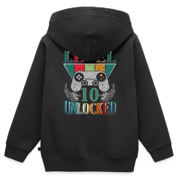 Chemise déverrouillée de niveau 10 Chemise d’anniversaire - Sweat Premium à capuche zippé enfant bio - noir - Dos - AI Model Kid Male (0cm)
