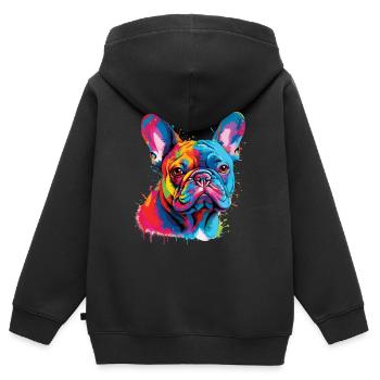 Charme Compact : Le Bouledogue Français - Sweat Premium à capuche zippé enfant bio - noir - Dos - AI Model Kid Male (0cm)
