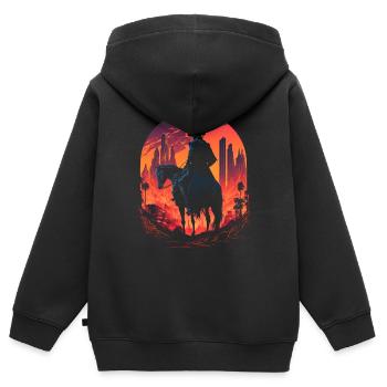 Retropunk Cyber Cowboy - Sweat Premium à capuche zippé enfant bio - noir - Dos - AI Model Kid Male (0cm)