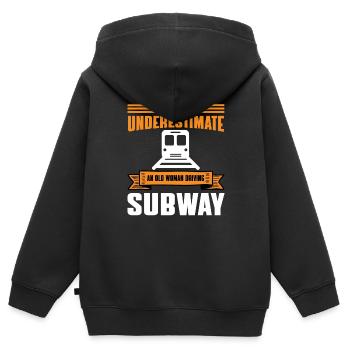 Drôle de conductrice de métro - Sweat Premium à capuche zippé enfant bio - noir - Dos - AI Model Kid Male (0cm)
