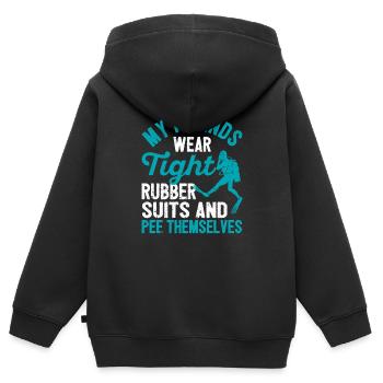 Meine Freunde tragen enge Gummianzüge und pinkeln - Kinder Premium Organic Zip Hoodie - Schwarz - Hinten - AI Model Kid Male (0cm)