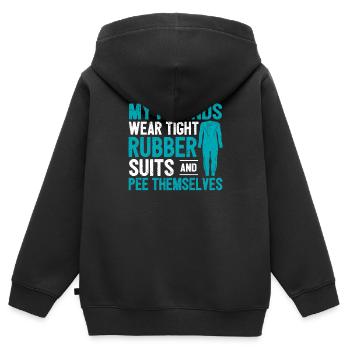 Meine Freunde tragen enge Gummianzüge und pinkeln - Kinder Premium Organic Zip Hoodie - Schwarz - Hinten - AI Model Kid Male (0cm)