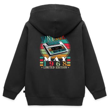 Mai 1968 Mai Anniversaire Mai 1968 - Sweat Premium à capuche zippé enfant bio - noir - Dos - AI Model Kid Male (0cm)