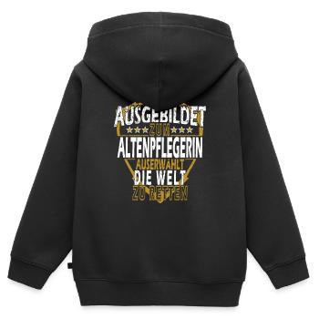 Altenpflegerin Spruch Geschenkidee - Kinder Premium Organic Zip Hoodie - Schwarz - Hinten - AI Model Kid Male (0cm)