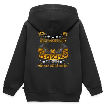 Fleisch Sprüche Fleischer Fleischesser Spruch - Kinder Premium Organic Zip Hoodie - Schwarz - Hinten - AI Model Kid Male (0cm)