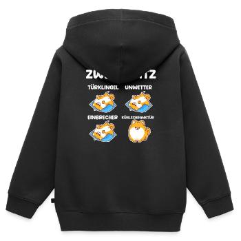 Hund Zwergspitz - Kinder Premium Organic Zip Hoodie - Schwarz - Hinten - AI Model Kid Male (0cm)