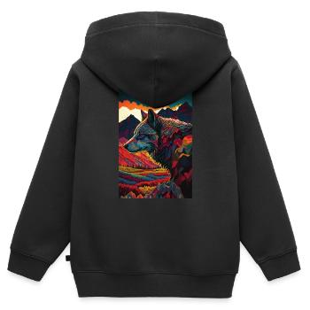 Colorful Painting Wolf in the Sunset – Design - Kinder Premium Organic Zip Hoodie - Schwarz - Hinten - AI Model Kid Male (0cm)