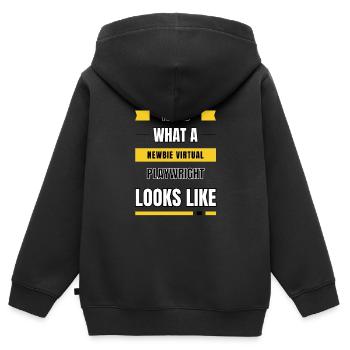 Dramaturge virtuel débutant - Sweat Premium à capuche zippé enfant bio - noir - Dos - AI Model Kid Male (0cm)