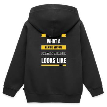 Technicien en pharmacie virtuelle débutant - Sweat Premium à capuche zippé enfant bio - noir - Dos - AI Model Kid Male (0cm)