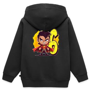 6 ans Super-héros et Action Fête d’anniversaire des enfants - Sweat Premium à capuche zippé enfant bio - noir - Dos - AI Model Kid Male (0cm)
