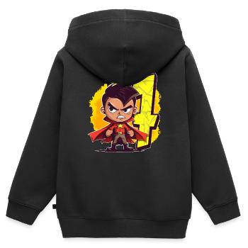 7 ans Super-héros & Action Fête d’anniversaire des enfants - Sweat Premium à capuche zippé enfant bio - noir - Dos - AI Model Kid Male (0cm)